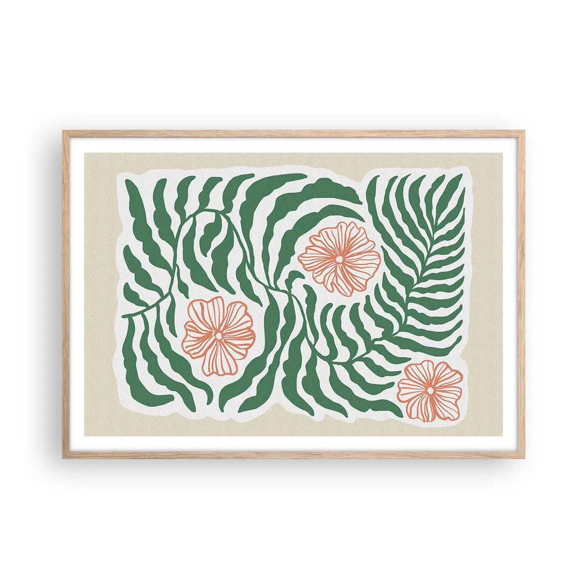 Plagát v ráme zo svetlého duba - Rozkvitnuté v zeleni - 100x70 cm