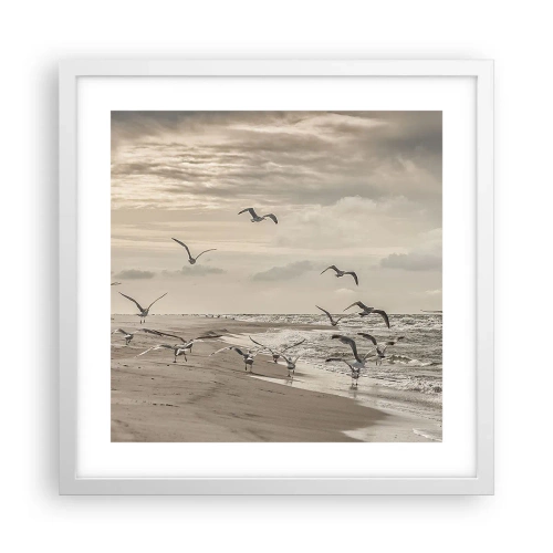 Plagát v bielom ráme - Šumenie mora, spev vtákov - 40x40 cm