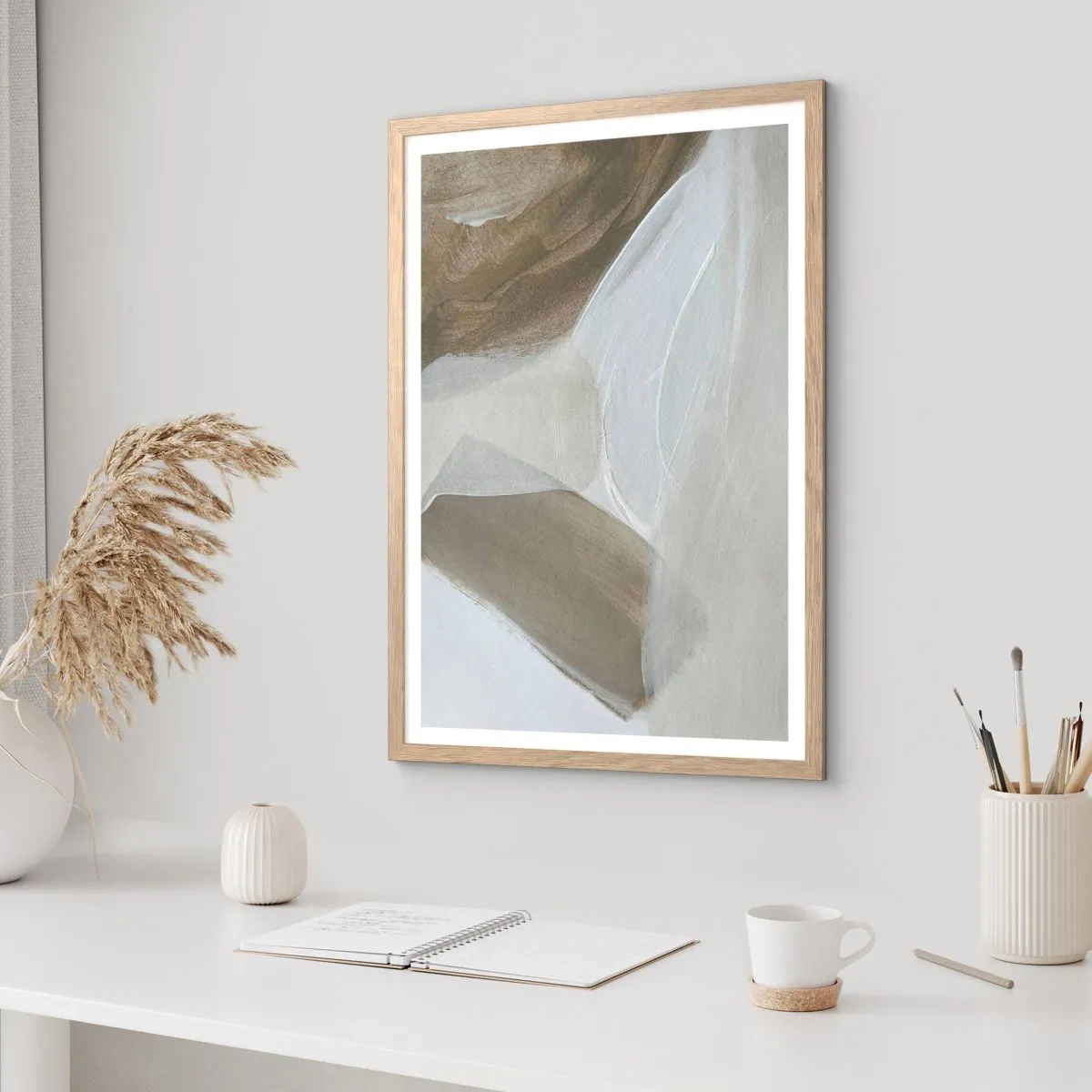 Plagát v ráme zo svetlého duba - Vlna bielej - 70x100 cm
