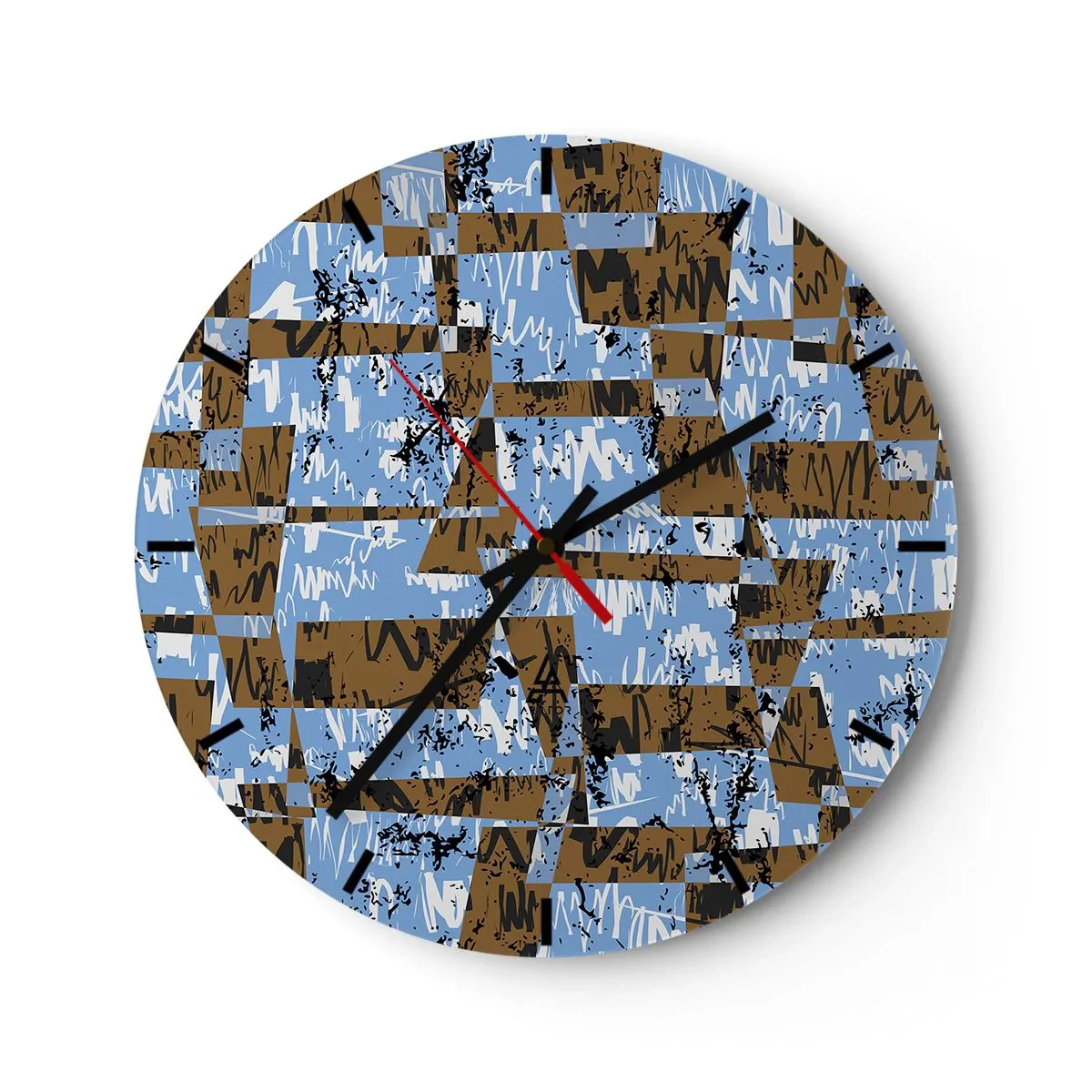 Nástenné hodiny - Geometrické vzory v odtieňoch modrej a hnedej - 30x30cm - Neľudová vystrihovačka - Moderná nástenná dekorácia do obývacej izby, kuchyne a spálne ARTTOR
