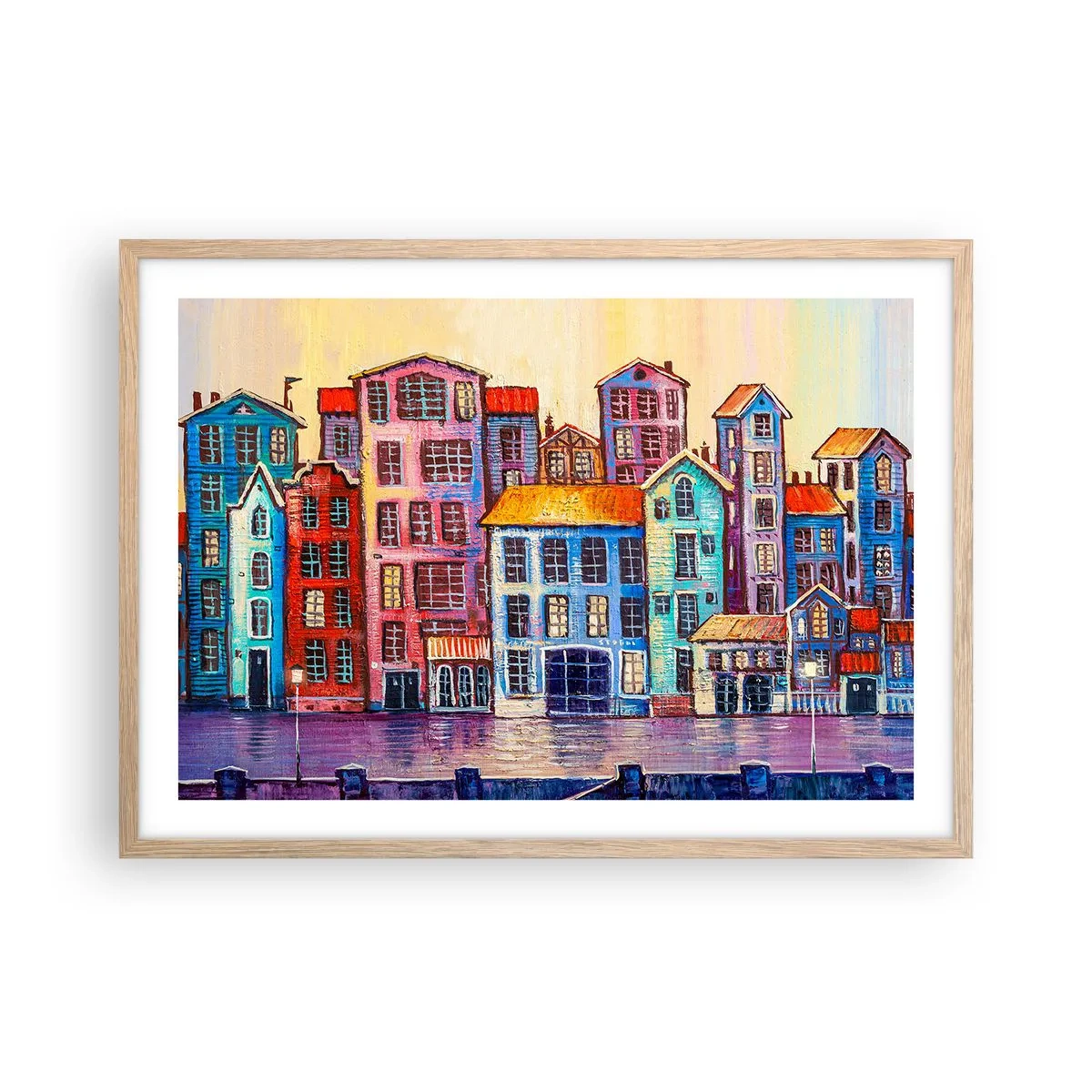 Plagát v ráme zo svetlého duba - Mesto ako z rozprávky - 70x50 cm