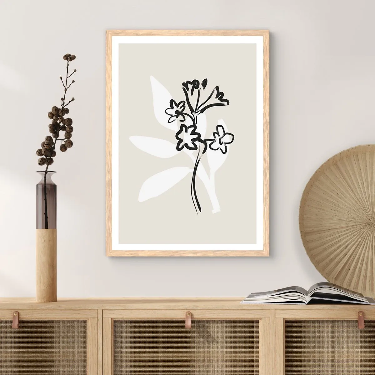 Plagát v ráme zo svetlého duba - Náčrtok pre herbár - 61x91 cm
