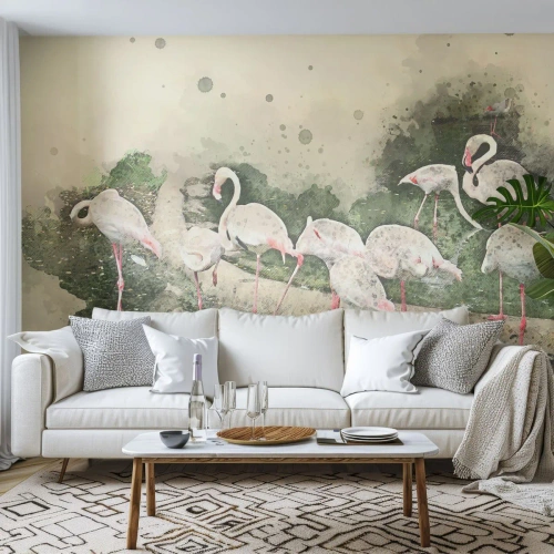 Fototapeta Premium Sand - Exotický sen - Vtáky, Plameniaky, Príroda - 200x140 cm