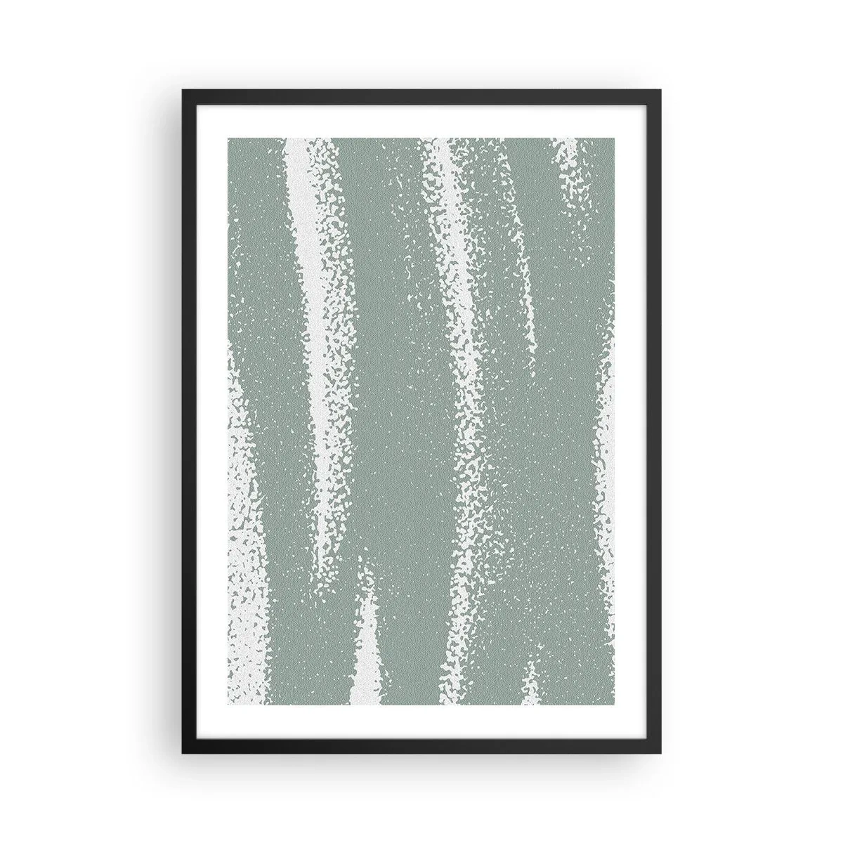 Plagát v čiernom ráme - Minimalistická kompozícia v odtieňoch zelenej a bielej - 50x70cm - Abstrakcia v zimnom štýle - Moderná nástenná dekorácia do obývacej izby a spálne ARTTOR