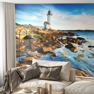 Fototapeta Premium Sand - Vráťte sa šťastne, čakám - Krajina, Maják, Atlantický oceán - 100x70 cm