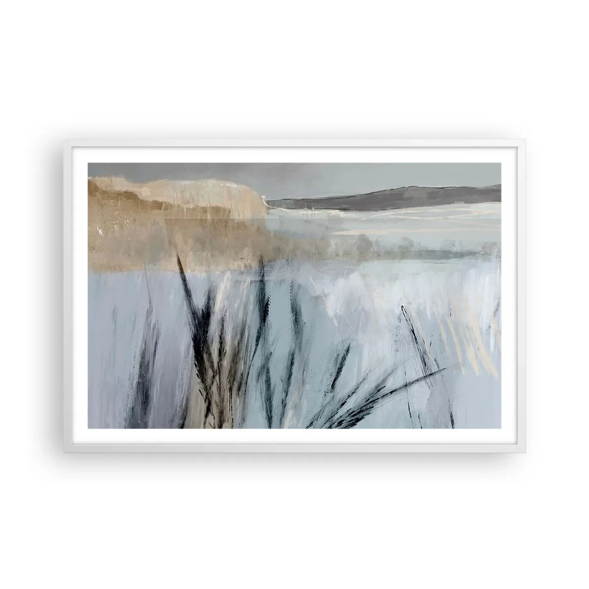 Plagát v bielom ráme - Zimné polia - 91x61 cm