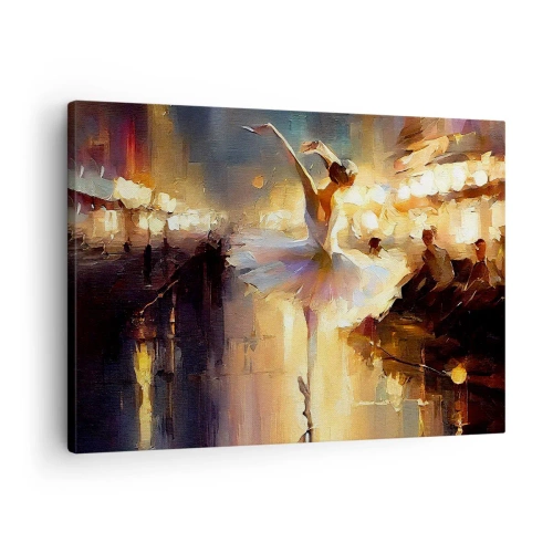 Obraz na plátne - Baletka tancuje pred osvetleným javiskom - 70x50cm - Zázrak na ulici - Moderná nástenná dekorácia do obývacej izby a spálne ARTTOR