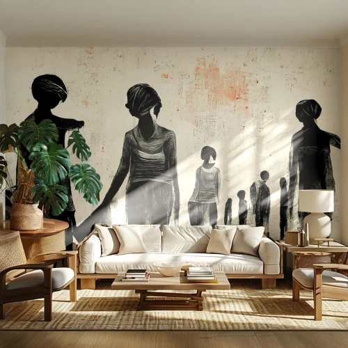 Fototapeta Standard Eco - Siluety ľudí na drsnom, textúrovanom pozadí - 100x70cm - Proti samote - Moderná nástenná dekorácia do obývacej izby a spálne ARTTOR
