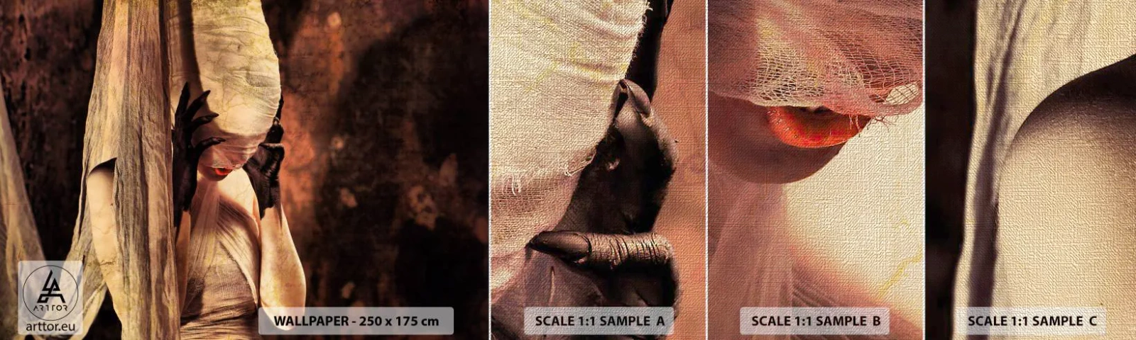 Vzorka fototapety Premium Canvas - Medzi dobrom a zlom - Divadlo, Kus, Muž - 100x30 cm