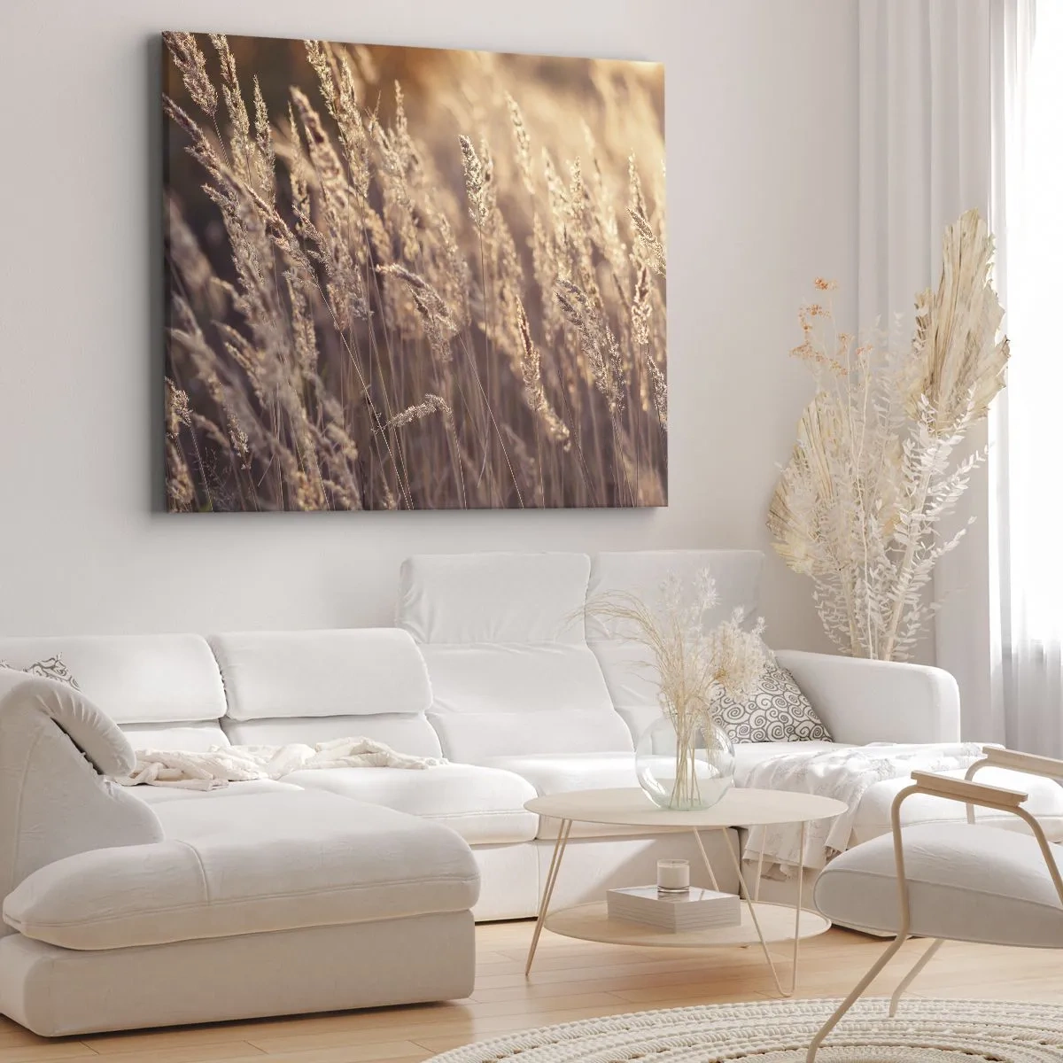 Obraz na plátne - Zlaté trávy na pozadí zapadajúceho slnka - 70x50cm - Pripravení privítať jeseň - Moderná nástenná dekorácia do obývacej izby a spálne ARTTOR