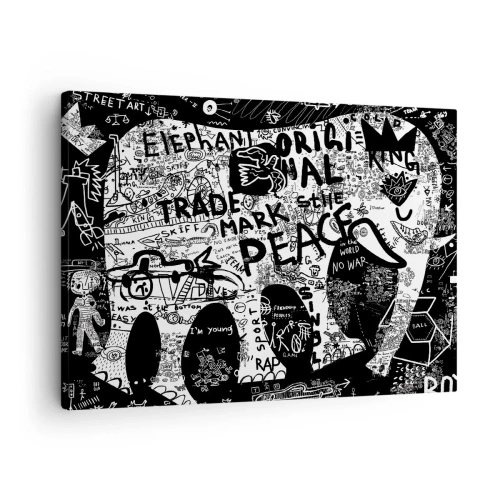 Obraz na plátne - Čiernobiela grafika s graffiti motívmi - 70x50cm - Bohatý svet ulice - Moderná nástenná dekorácia do obývacej izby a spálne ARTTOR