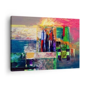 Obraz na plátne - Abstraktná kompozícia s figúrkami a geometrickými vzormi - 70x50cm - Vzťahy a emócie - Moderná nástenná dekorácia do obývacej izby a spálne ARTTOR