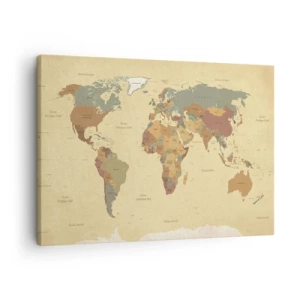 Obraz na plátne - Štylizovaná mapa sveta v odtieňoch béžovej a pastelových farieb. - 70x50cm - Pre teba - celý svet - Moderná nástenná dekorácia do obývacej izby a spálne ARTTOR