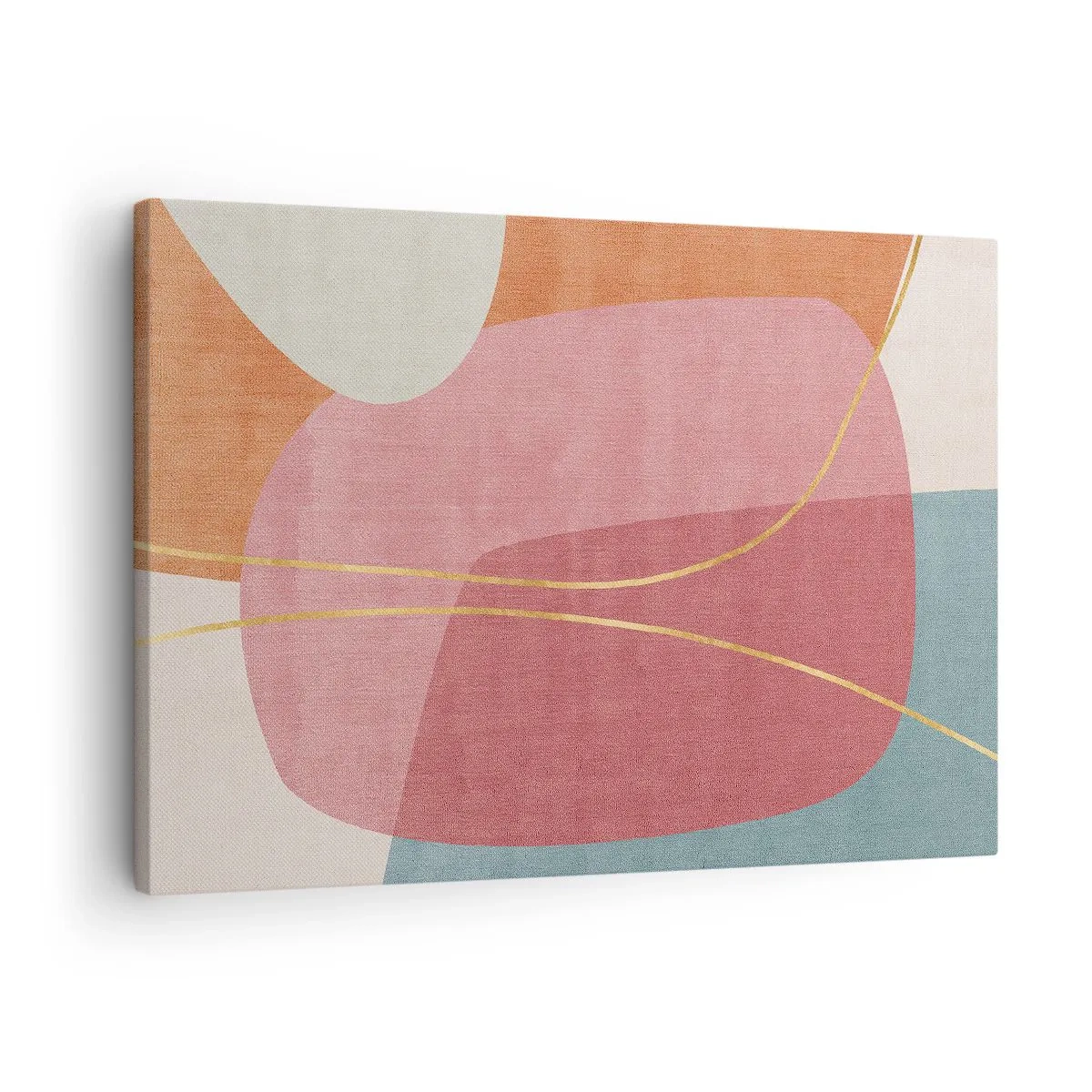 Obraz na plátne - Abstraktné tvary v pastelových farbách s jemnými líniami - 70x50cm - Pastelová kompozícia so zlatou niťou - Moderná nástenná dekorácia do obývacej izby a spálne ARTTOR