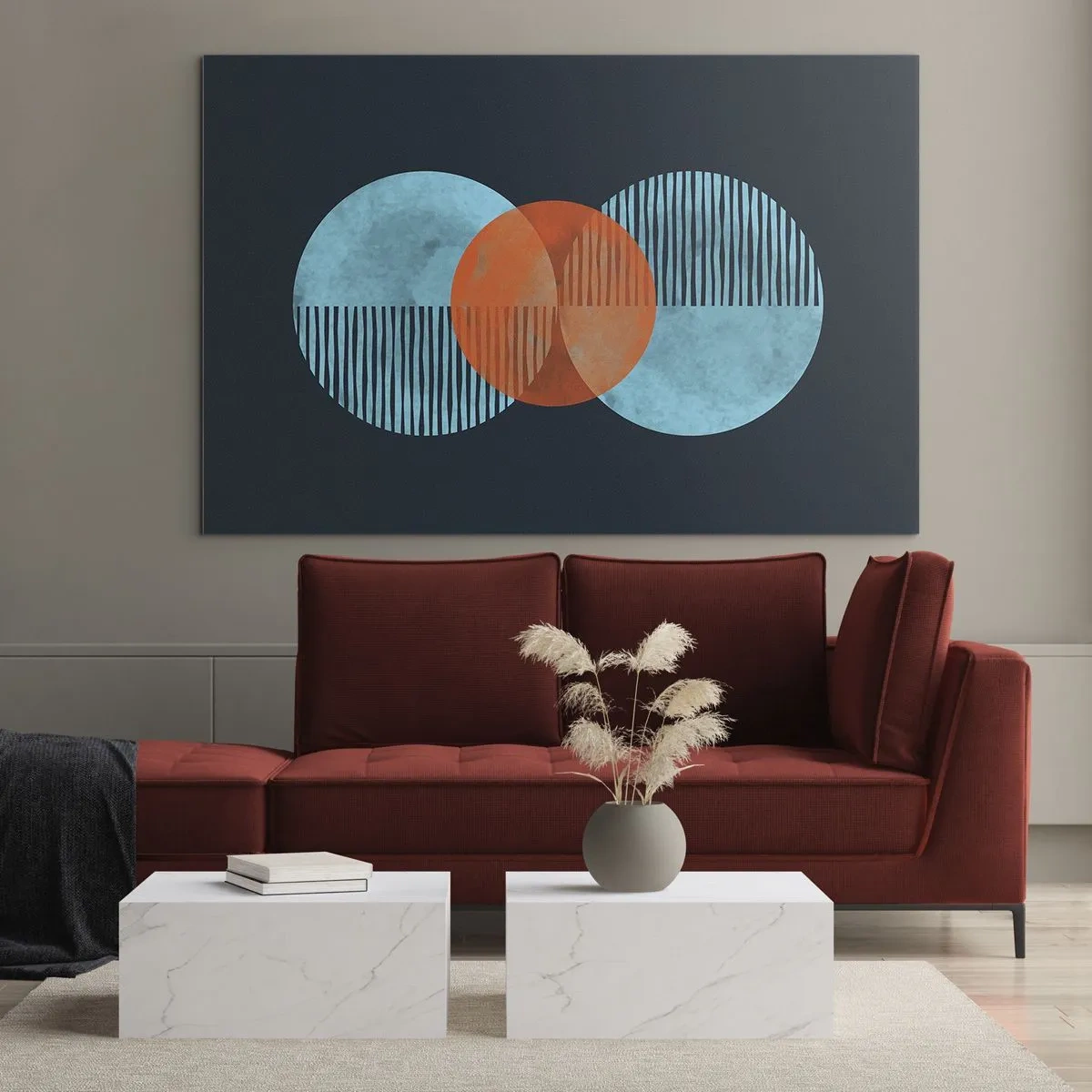 Obraz na skle - Farebné kruhy so zvislými čiarami na tmavom pozadí - 70x50cm - Symetrická kompozícia - Moderná nástenná dekorácia do obývacej izby a spálne ARTTOR