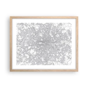 Plagát v ráme zo svetlého duba - Mapa londýnskeho labyrintu - 50x40 cm