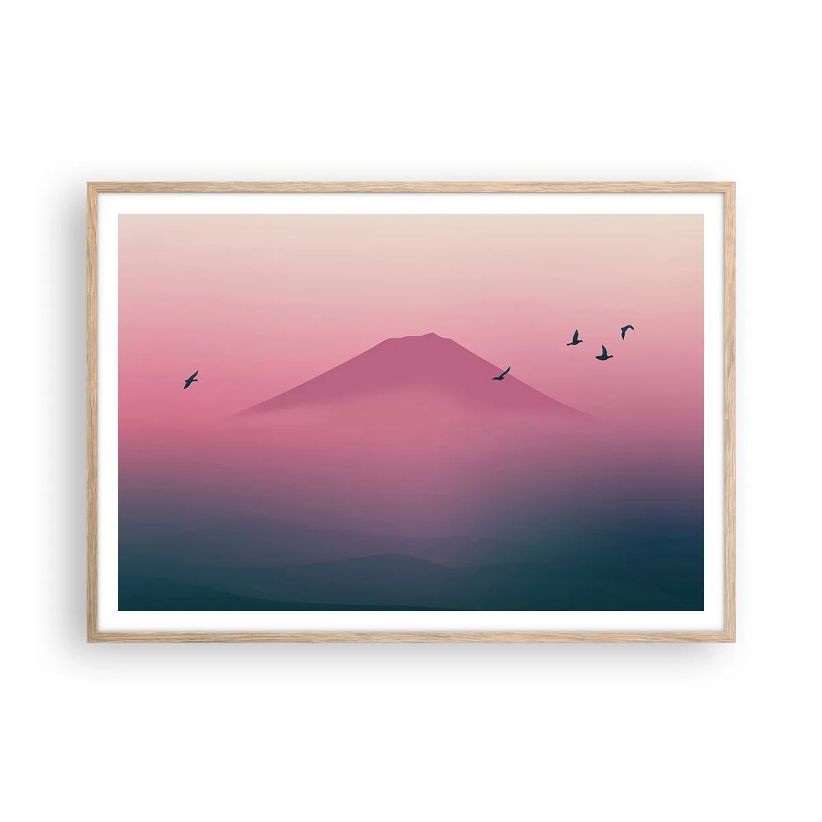 Plagát v ráme zo svetlého duba - Pútnici nad oblakmi - 100x70 cm