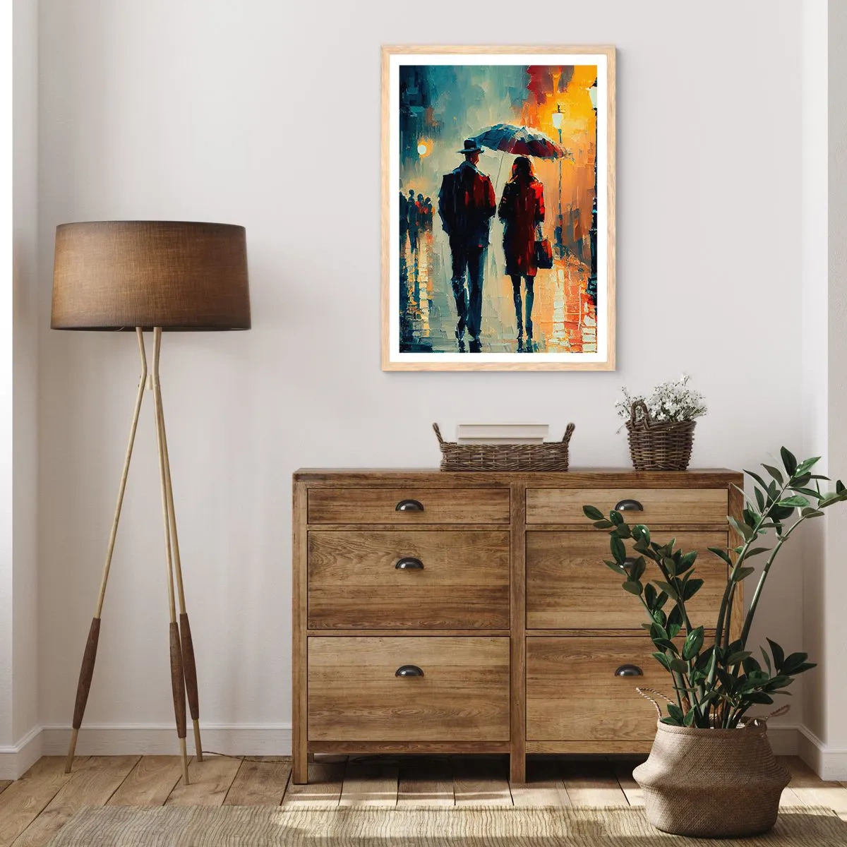Plagát v ráme zo svetlého duba - Mestská love story - 50x70 cm