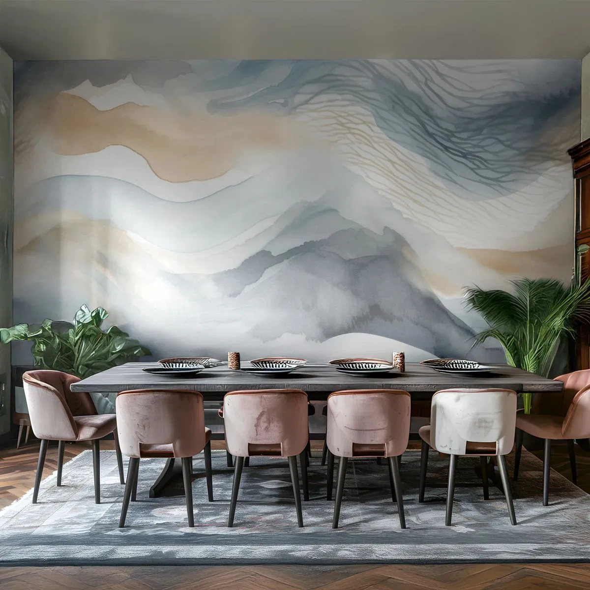 Samolepiaca Fototapeta Deluxe Sticker - Abstrakcia snehu a hmly - Kus, Akvarel, Minimalizmus - 450x315 cm