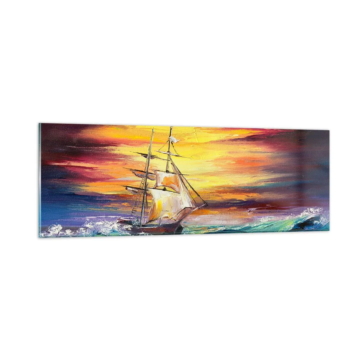 Obraz na skle - Statočne proti vlnám - 90x30 cm