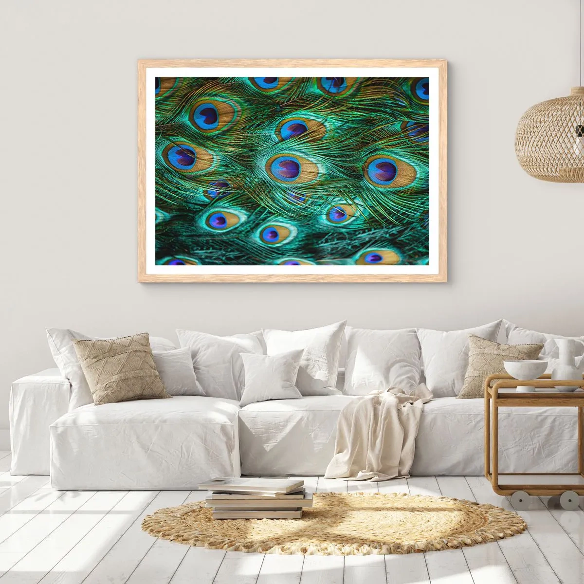 Plagát v ráme zo svetlého duba - Páví pohľad - 91x61 cm