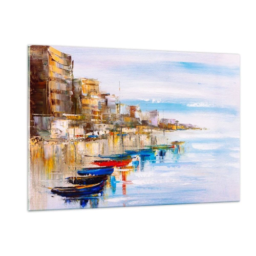 Obraz na skle - Viacfarebný mestský prístav - 120x80 cm