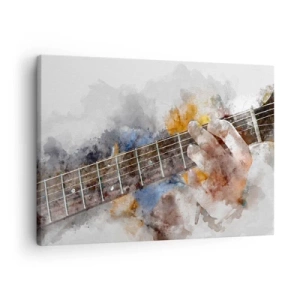 Obraz na plátne - Abstraktný obraz ruky hrajúcej na gitare - 70x50cm - Poézia medzi strunami - Moderná nástenná dekorácia do obývacej izby a spálne ARTTOR