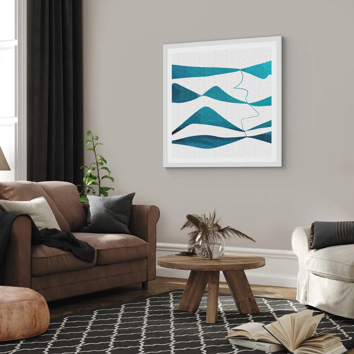 Plagát v bielom ráme - Abstrakcia: tyrkysový vzťah - 60x60 cm