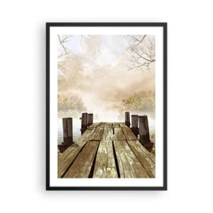 Plagát v čiernom ráme - Staré drevené mólo nad jazerom v hmlistom prostredí - 50x70cm - Jemný smútok jesene - Moderná nástenná dekorácia do obývacej izby a spálne ARTTOR