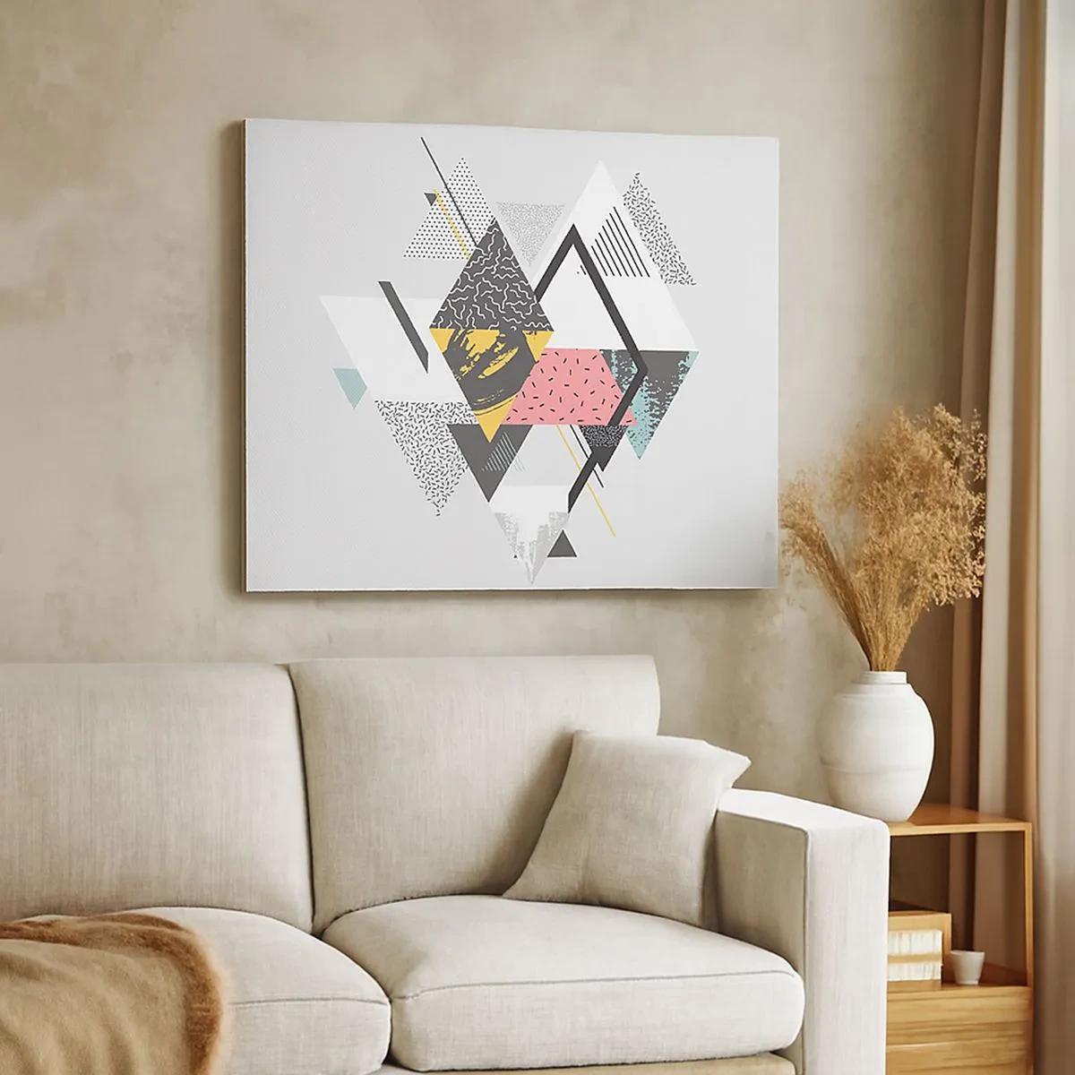 Obraz na plátne - Geometrické vzory na svetlom pozadí - 70x50cm - Variácie na trojuholník a kosoštvorec - Moderná nástenná dekorácia do obývacej izby a spálne ARTTOR