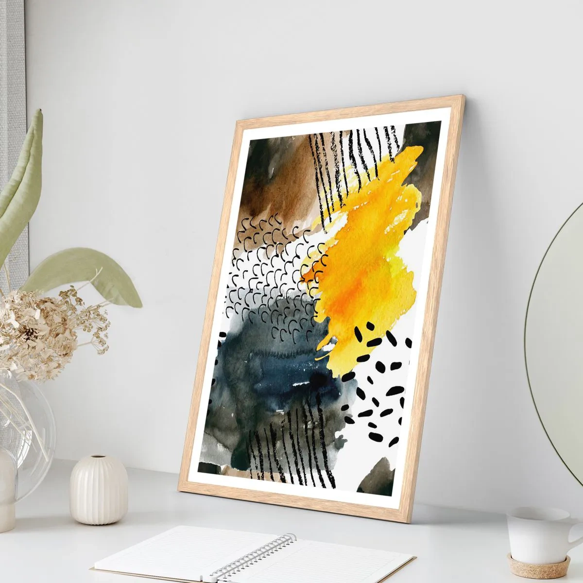 Plagát v ráme zo svetlého duba - Stretnutie živlov - 50x70 cm