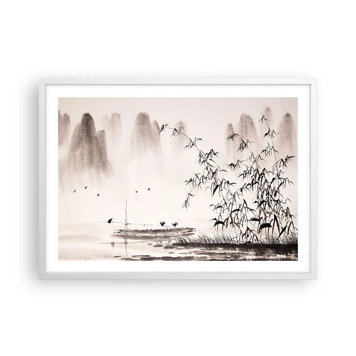 Plagát v bielom ráme - Pokoj ryžových polí - 70x50 cm