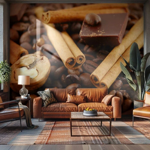 Fototapeta Premium Sand - Koncert vôní - Gastronómia, Čokoláda, Kávové zrná - 450x315 cm