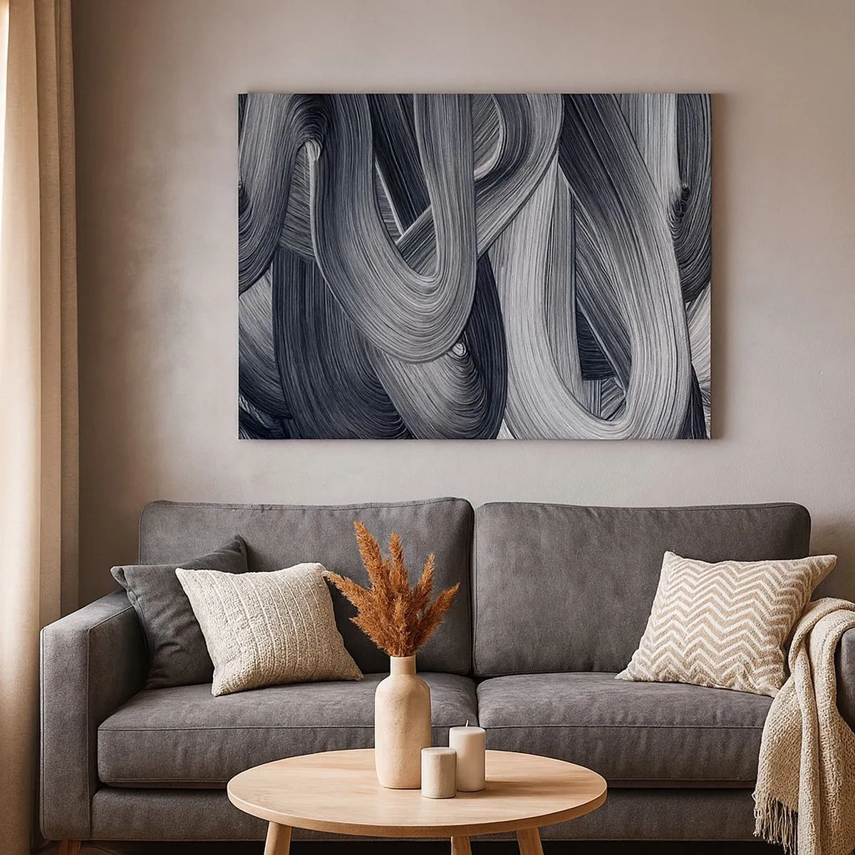 Obraz na plátne - Čiernobiela abstrakcia s dynamickými ťahmi štetcom. - 70x50cm - Plynulosť reality - Moderná nástenná dekorácia do obývacej izby a spálne ARTTOR