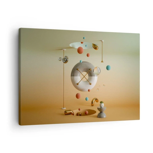 Obraz na plátne - Geometrické útvary v pastelových farbách v surrealistickom usporiadaní - 70x50cm - Všetko je možné - Moderná nástenná dekorácia do obývacej izby a spálne ARTTOR