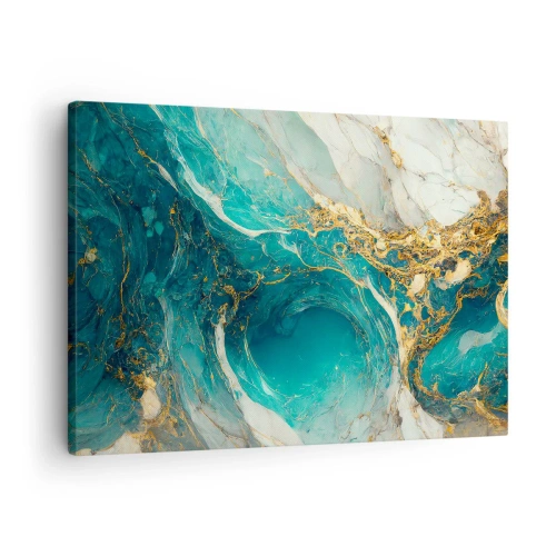 Obraz na plátne - Abstraktná kompozícia v odtieňoch tyrkysovej a zlatej. - 70x50cm - Kompozícia so zlatými žilami - Moderná nástenná dekorácia do obývacej izby a spálne ARTTOR