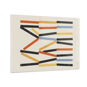 Obraz na skle - Farebná abstrakcia horizontálnych a diagonálnych pruhov na svetlom pozadí - 70x50cm - Kompozícia na úrovni - Moderná nástenná dekorácia do obývacej izby a spálne ARTTOR