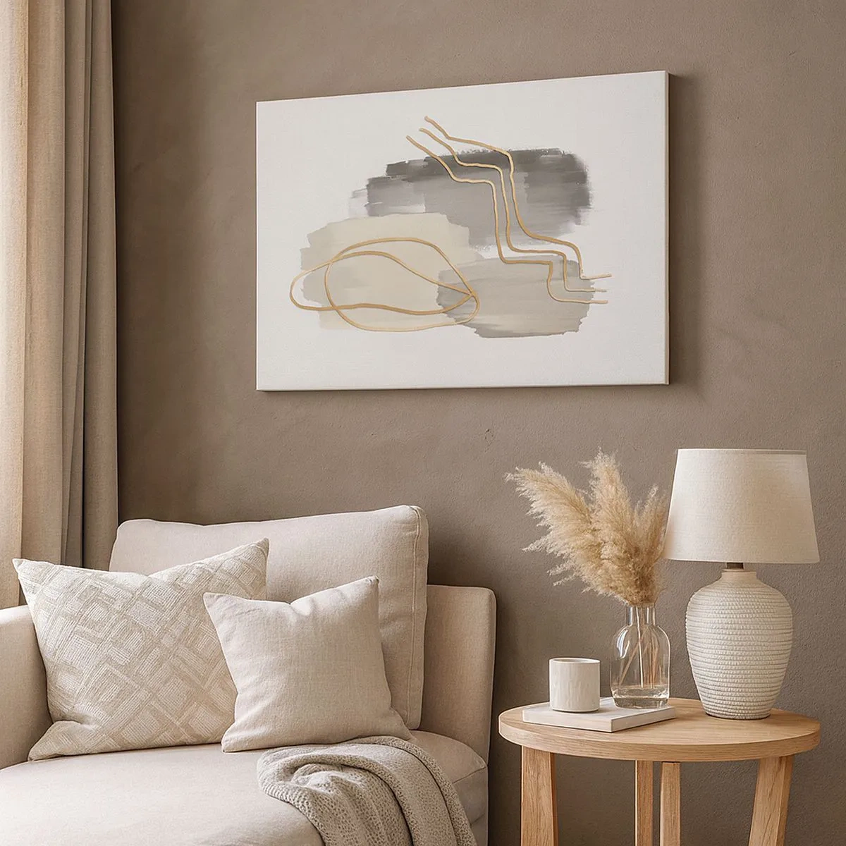 Obraz na plátne - Abstraktné zlaté čiary na sivom pozadí - 70x50cm - Trvanie a pohyb - Moderná nástenná dekorácia do obývacej izby a spálne ARTTOR