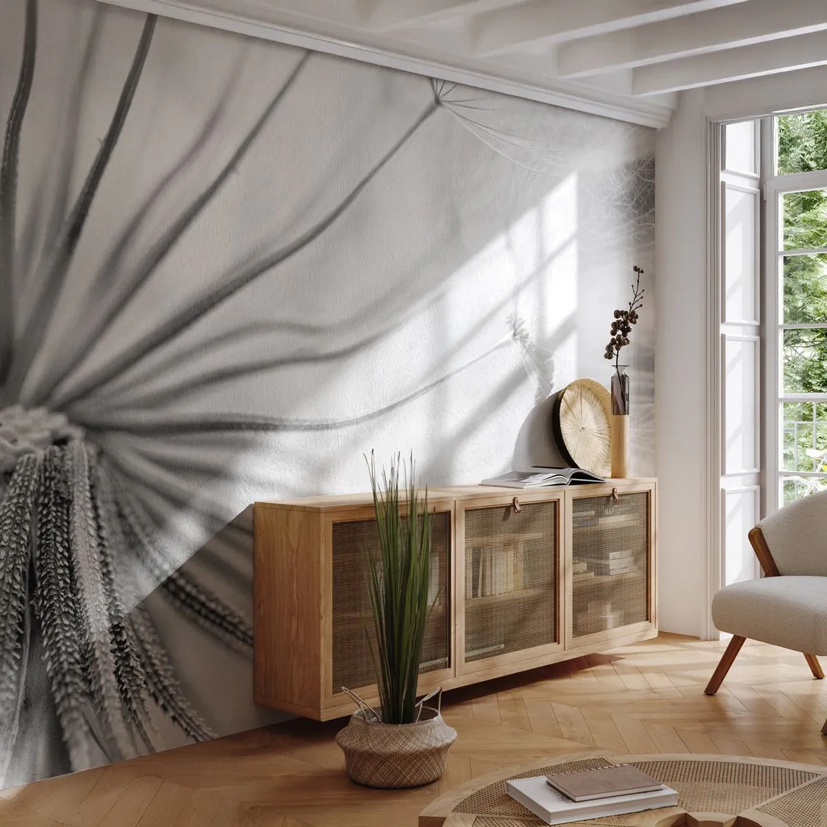 Fototapeta Standard Eco - Makrofotografia púpavy v čiernobielej farbe - 100x70cm - Púpavy - Moderná nástenná dekorácia do obývacej izby a spálne ARTTOR