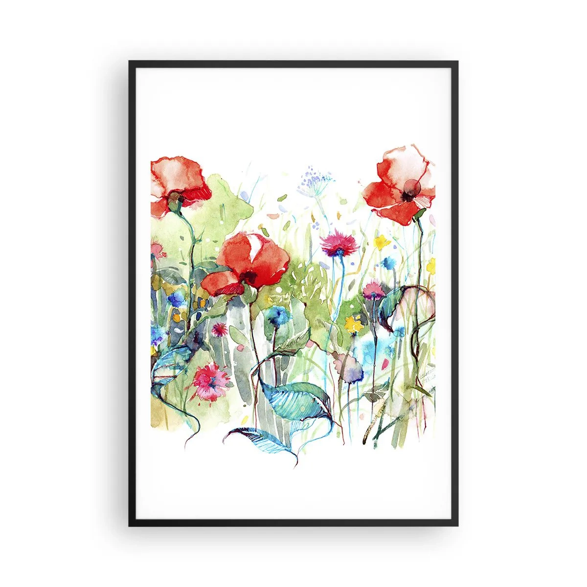 Plagát v čiernom ráme - Kvitnúca lúka v máji - 70x100 cm