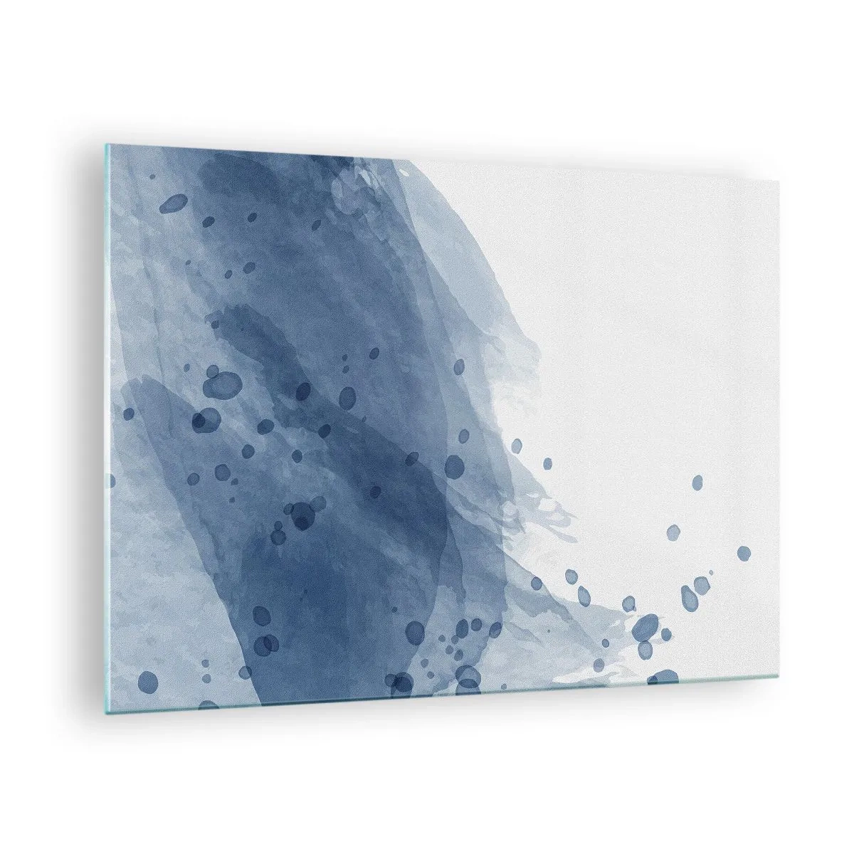 Obraz na skle - Akvarelová škvrna v odtieňoch modrej - 70x50cm - Modrý tyl - Moderná nástenná dekorácia do obývacej izby a spálne ARTTOR