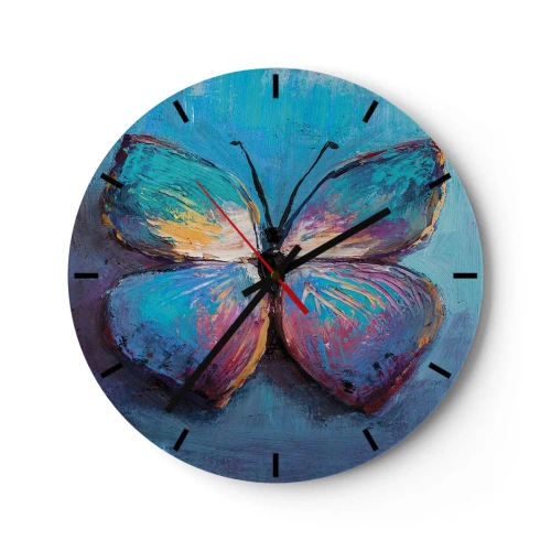 Nástenné hodiny - Maliarsky motýľ v intenzívnych farbách - 30x30cm - V celej svojej kráse - Moderná nástenná dekorácia do obývacej izby, kuchyne a spálne ARTTOR