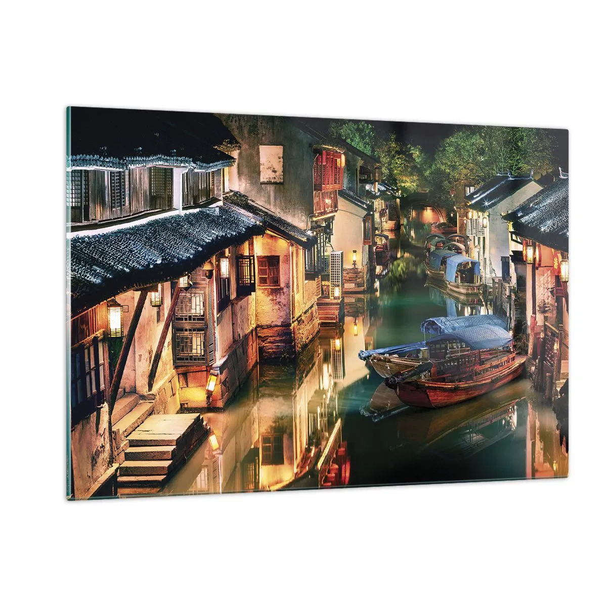 Obraz na skle - Večer na čínskej ulici - 120x80 cm