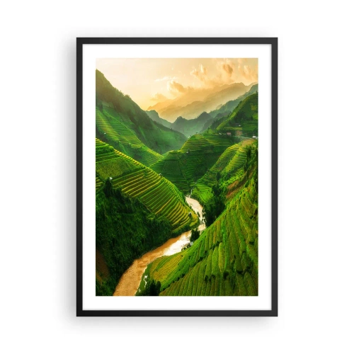 Plagát v čiernom ráme - Malebné ryžové terasy v zelenom údolí - 50x70cm - Vietnamské údolie - Moderná nástenná dekorácia do obývacej izby a spálne ARTTOR