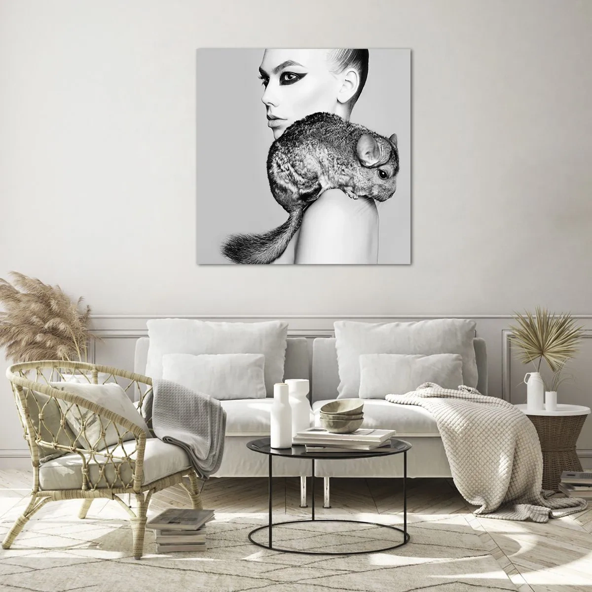 Obraz na skle - Dáma s činčilou - 40x40 cm