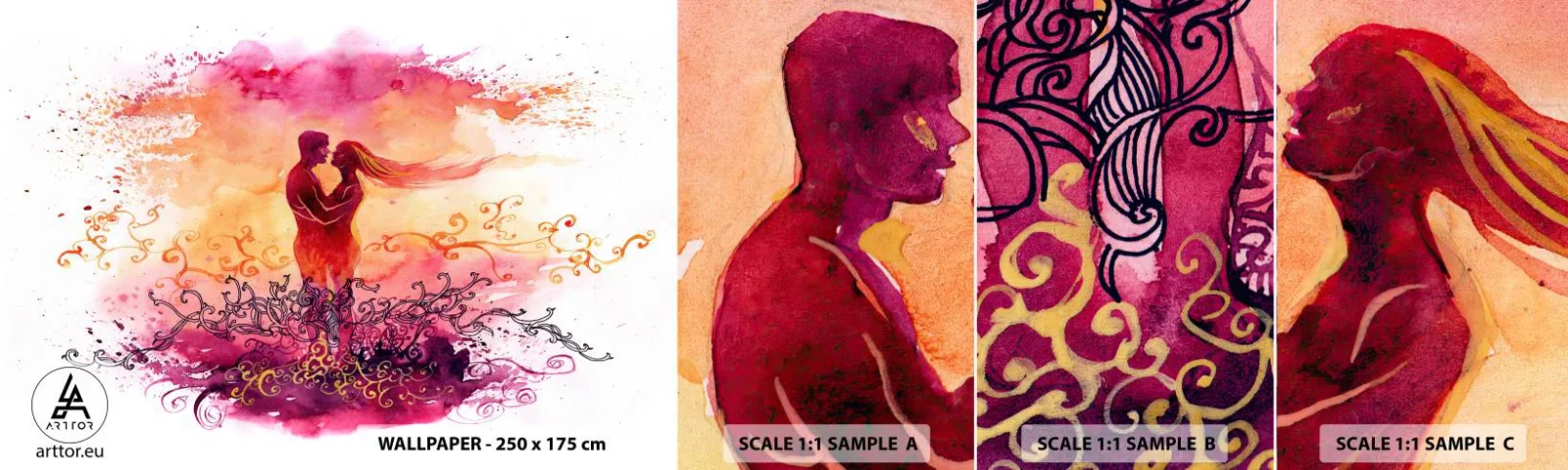 Vzorka Fototapeta Standard Eco - Jedno srdce! Potrebujem tak málo… - Abstrakcia, Pár milencov, Bozk - 100x30 cm