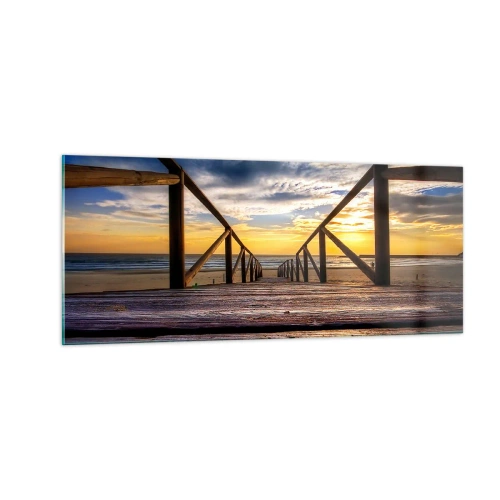 Obraz na skle - Priamo na tichú pláž pri západe slnka - 100x40 cm