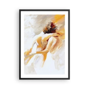 Plagát v čiernom ráme - Abstraktný pár v teplých farbách na svetlom pozadí - 50x70cm - Blízkosť v nebi - Moderná nástenná dekorácia do obývacej izby a spálne ARTTOR