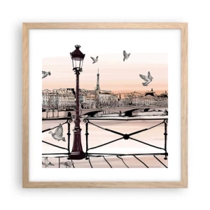 Plagát v ráme zo svetlého duba - Nad strechami Paríža - 40x40 cm