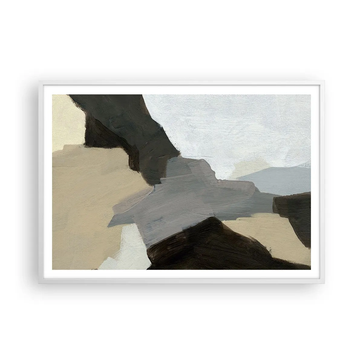 Plagát v bielom ráme - Abstrakcia: križovatka šedej - 100x70 cm